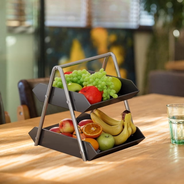 Cesta de frutas Soporte de almacenamiento de refrigerios de 2 niveles Cesta de almacenamiento de escritorio múltiples Pantalla de la cocina Pantalla