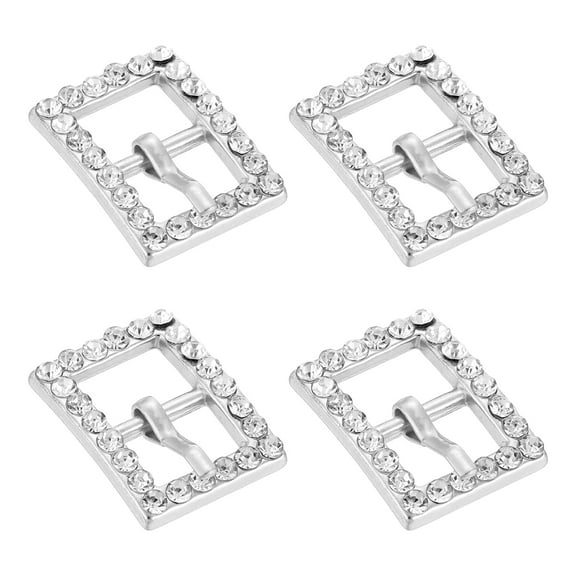 4Pack Rhinestone Roller Buckles, 10mm Single Prong Belt Strap Adjuster, Silver