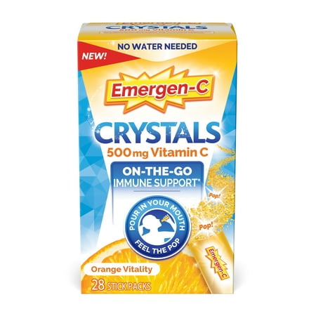 Emergen-C Crystals, On-The-Go Vitamin C Supplement for Immune Support, Orange Vitality, 28 Stick Packs