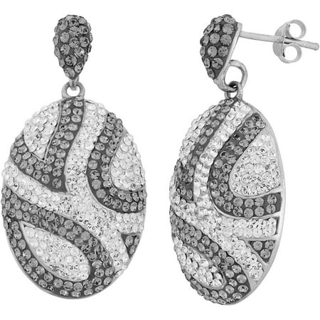 5th & Main Rhodium-Plated Sterling Silver Oval Clear and Smokey Swarovski Swirl Crystal Earrings