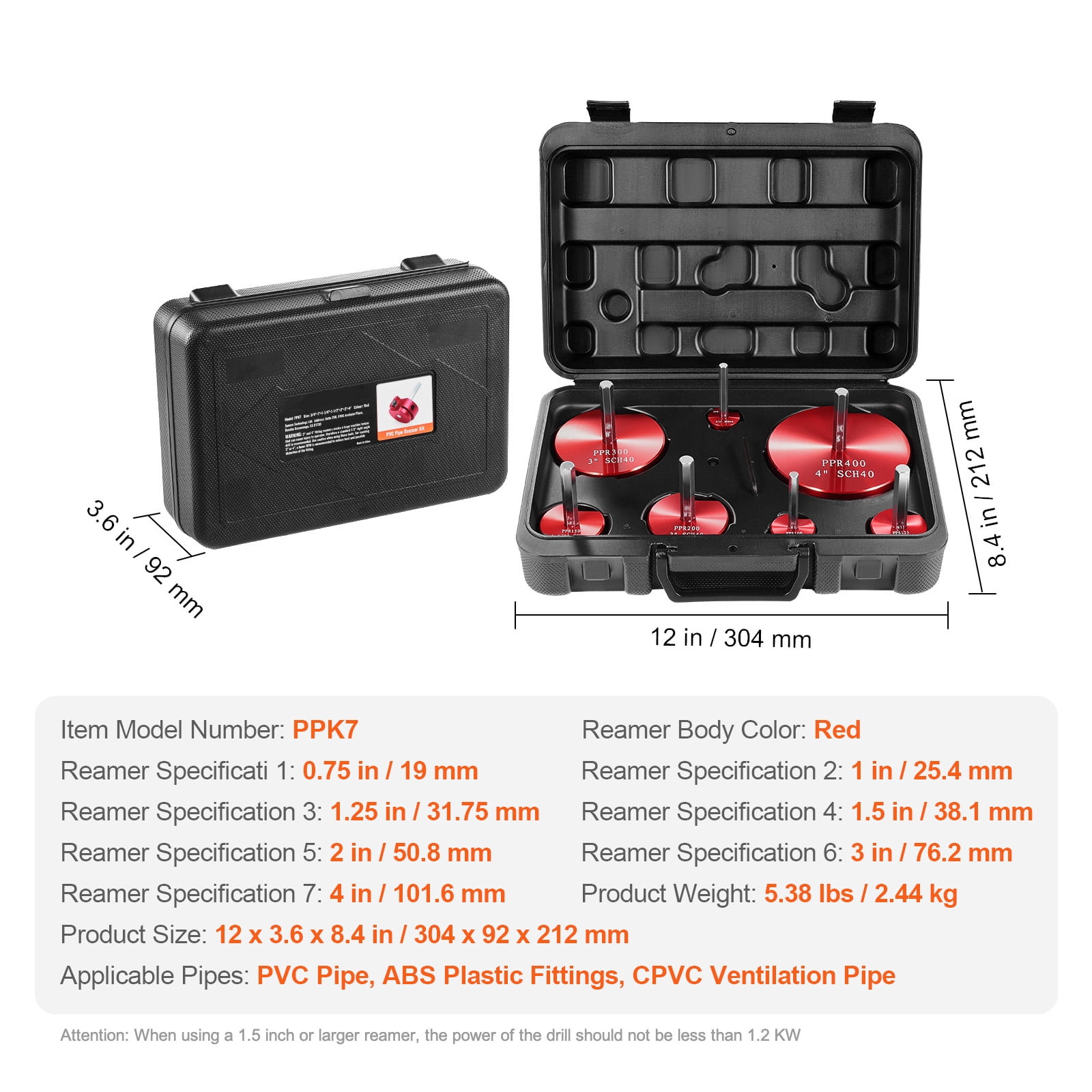 KFFKFF Kit of PVC Pipe Reamer, Constructed from Aluminum Alloy, Plumbing Tool Set for PVC Pipe Fitting, Socket Rescue for SCH 40, Includes Sizes of 3/4", 1", 5/4'', 3/2", 2", 3", 5''