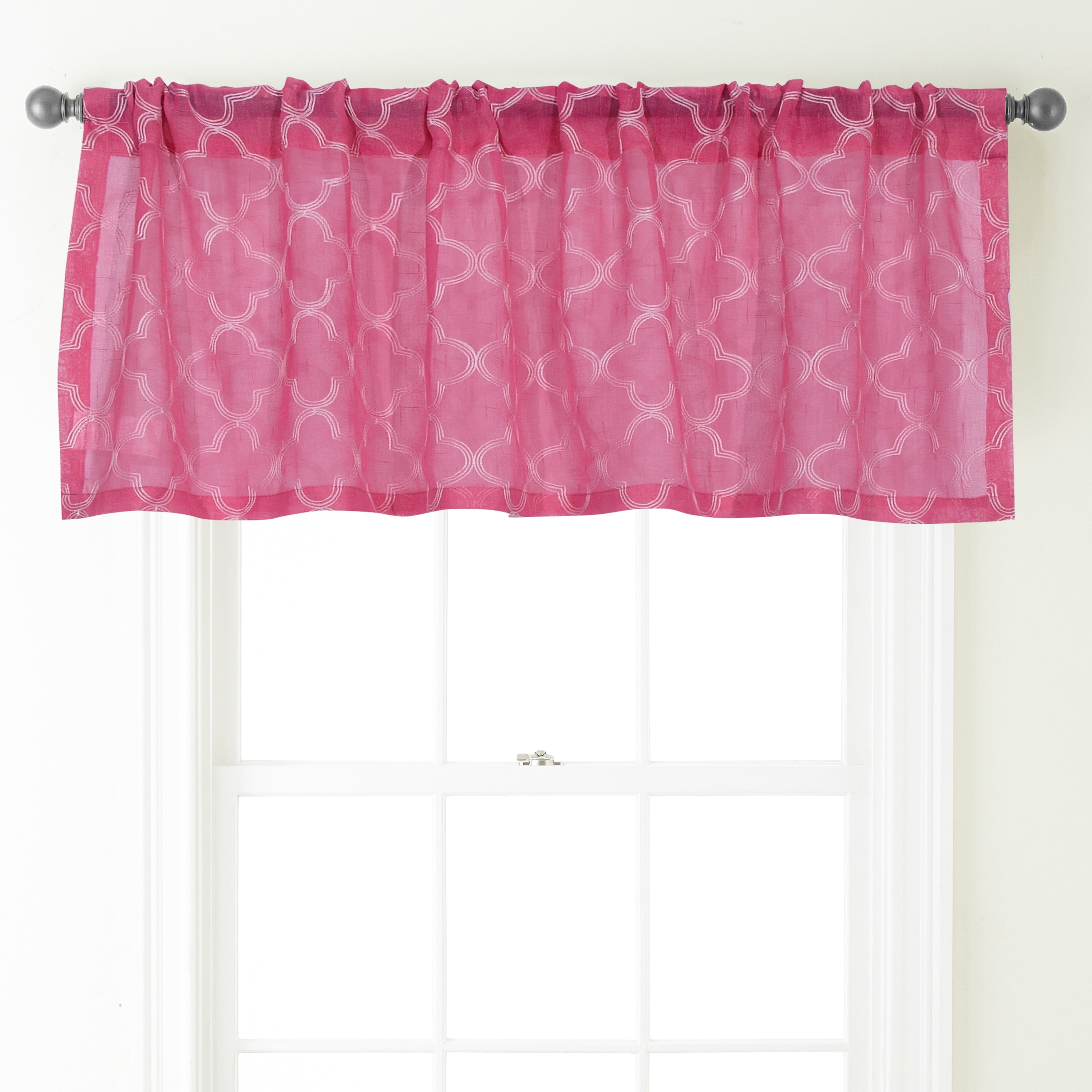 Window Curtain Valance Quatrefoil Pink White 