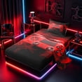 thumbnail image 2 of meiyoeat Neon Green Smoke Gaming Twin Sheet Sets for Boys Teens, Video Game Gamer Bedding, Black Red, 3-Piece, 1 Flat Sheet, 1 Fitted Sheet and 1 Pillowcase, 2 of 6
