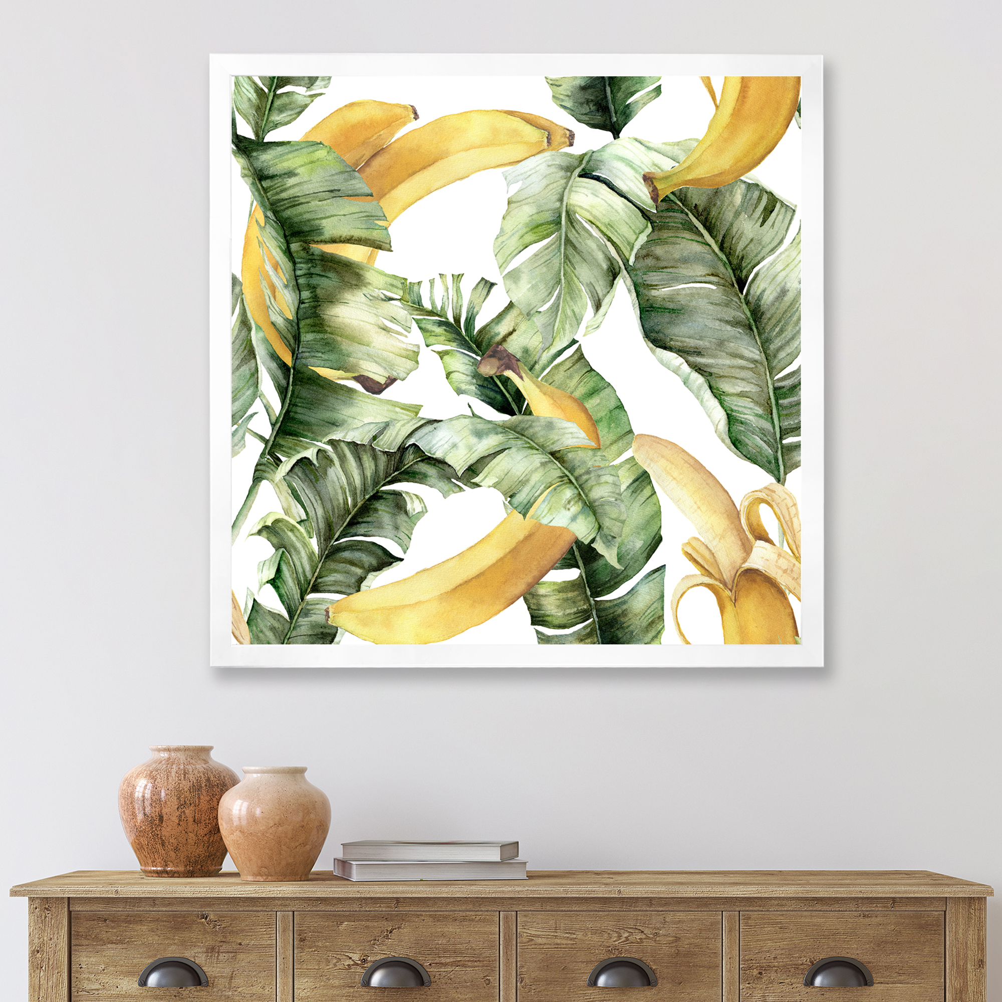 Designart 'Leaves With Ripe Bananas' Nautical & Coastal Framed Art Print