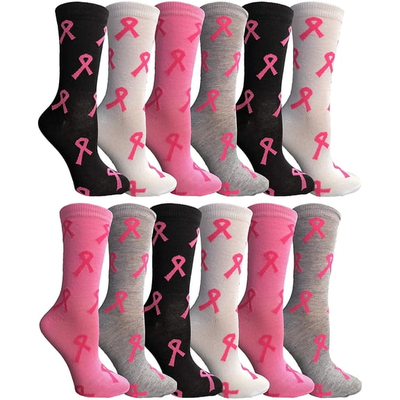 Yacht & Smith Pink Ribbon Breast Cancer Awareness Ankle/Crew Socks for Women (Assorted Ankle, 12)