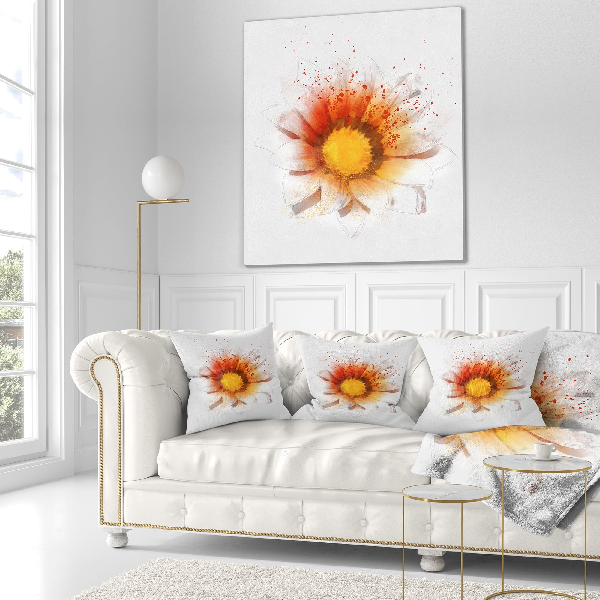Designart Yellow Orange Flower Watercolor - Flower Throw Pillow - 18x18