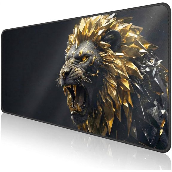 1 Pcs Large Gaming Mouse Pad, Extended Desk Mat, Stitched Edges Mousepad with Non-Slip Rubber Base, Animal Pattern Mouse Pad for Keyboard Laptop Office Home (35.4x15.7 Inch)(Gold Lion)