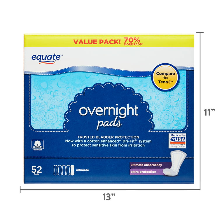 Equate Women's Incontinence Pads, Overnight (52 Count) 