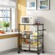 thumbnail image 2 of 3 - tier metal rolling kitchen cart con baskets, wire shelving, handles y wheels para kitchen, bathroom, oficina, laundry (negra), 2 of 6