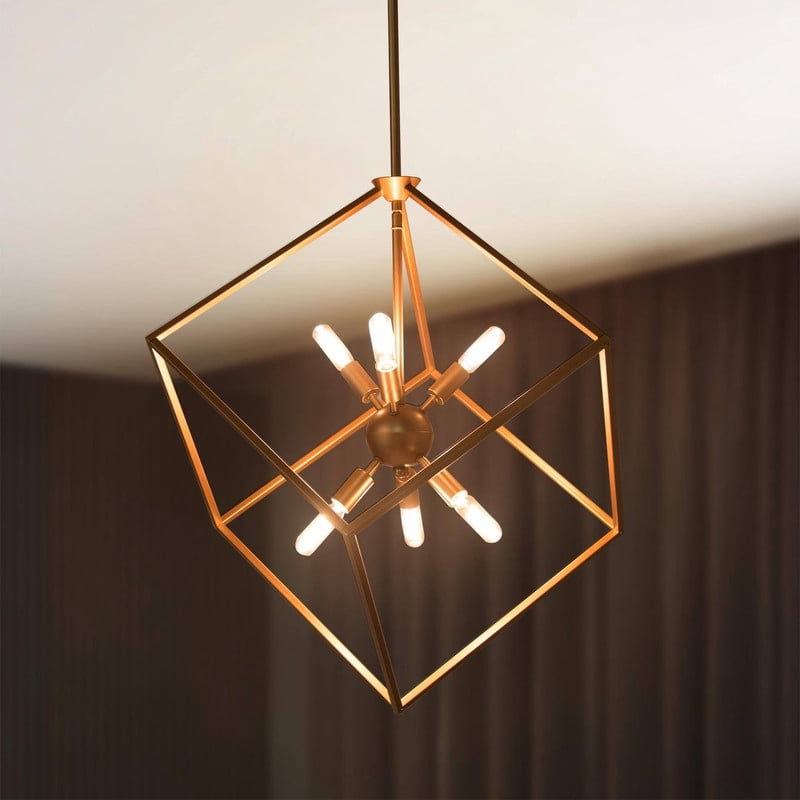 LNC 6-Light Gold Geometric Cube Cage Chandelier