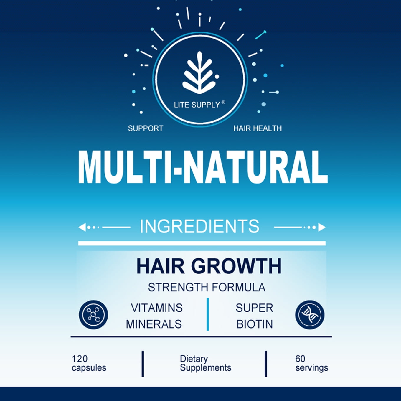 Lite Supply Hair Growth Vitamins, Hair Growth for Women & Men - 120 Hair Growth Capsules, Hair Thickening Products for w/Biotin & Zinc - Hair Supplement, Regrowth Hair Vitamins