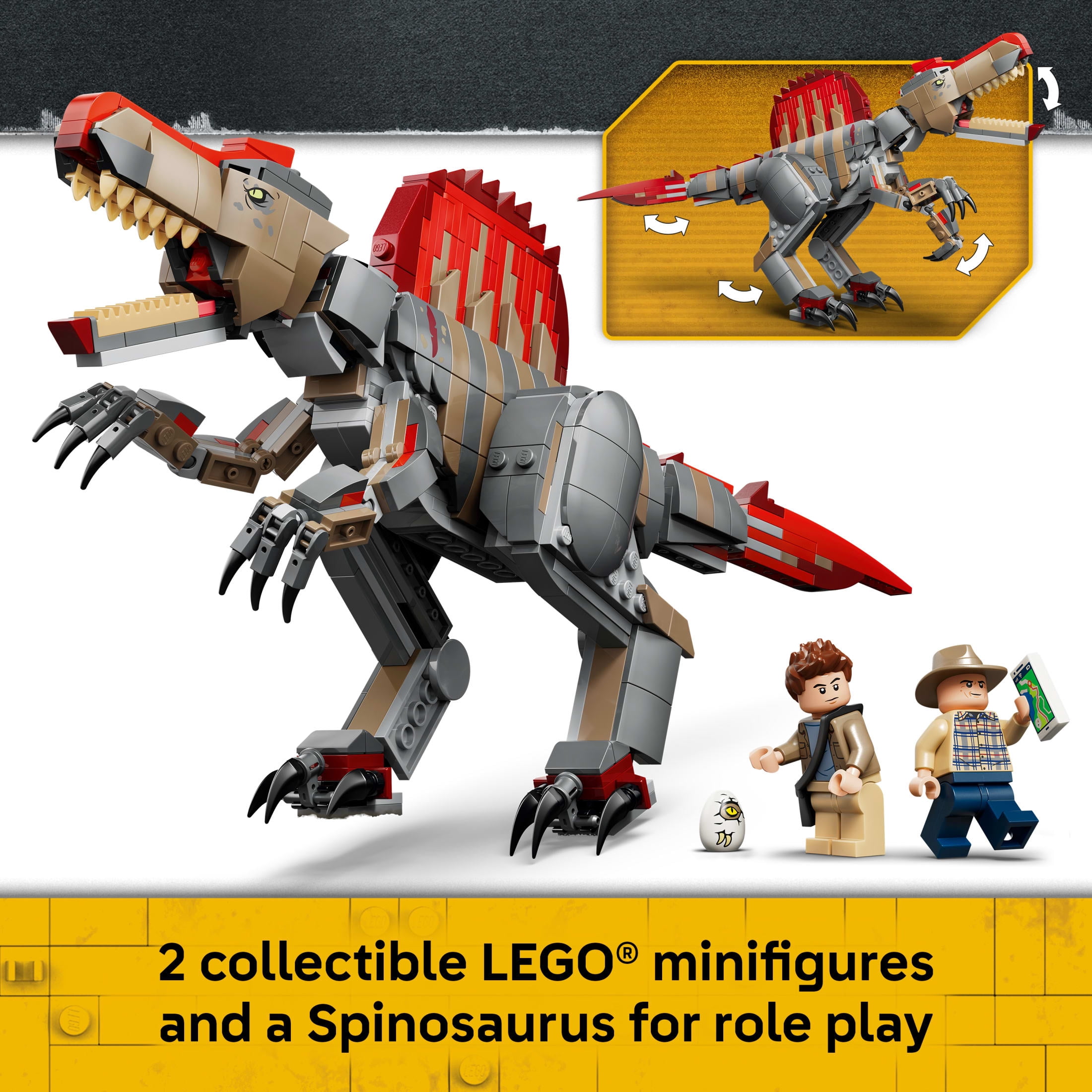 LEGO Jurassic World Spinosaurus Dinosaur Escape - Building Toy for Boys & Girls, Ages 9+ - Posable Dinosaur Toy for Kids with 2 Minifigures - Gift for Birthdays - 77982