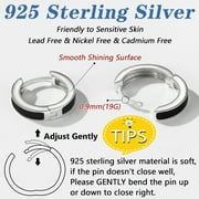 Silvora Classic Black Hoop Earring 10mm 925 Sterling Silver Huggie Earrings for Men Women Jewelry Gift Christmas Father's Day