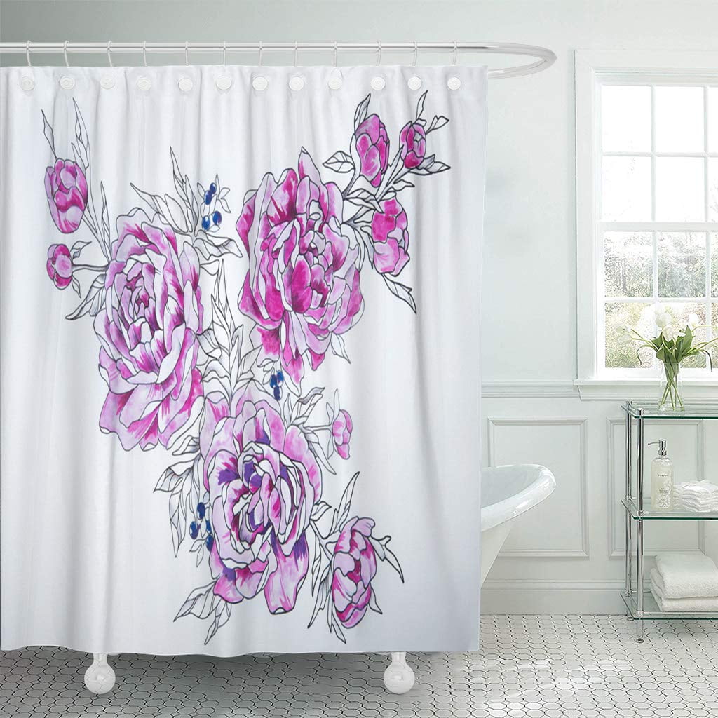 KSADK Colorful Floral Sketch of Purple on White Vintage Abstract Artist