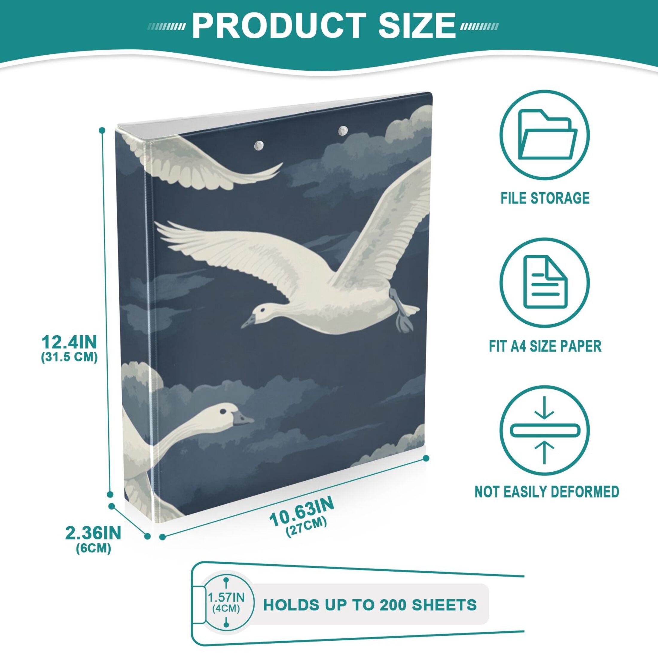Graceful Geese 3 Ring Binders 1.5 inch Hardcover File Folders with Interior Pockets A4 Size Organizer for School Office Hospital