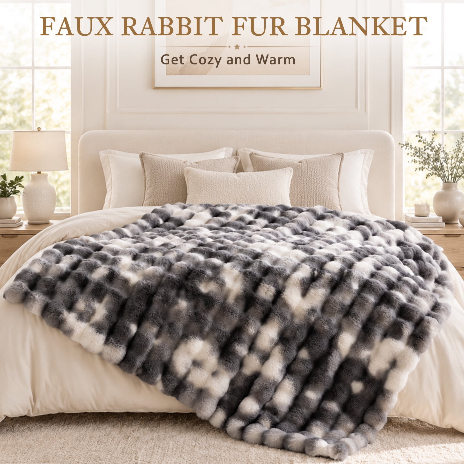 Cozylore Faux Fur Throw Blanket for Bed Luxury Fluffy Thick Bubble Blanket Warm Cozy Throw for Bedroom Living Room, 60" x 80", Tie-Dye Gray