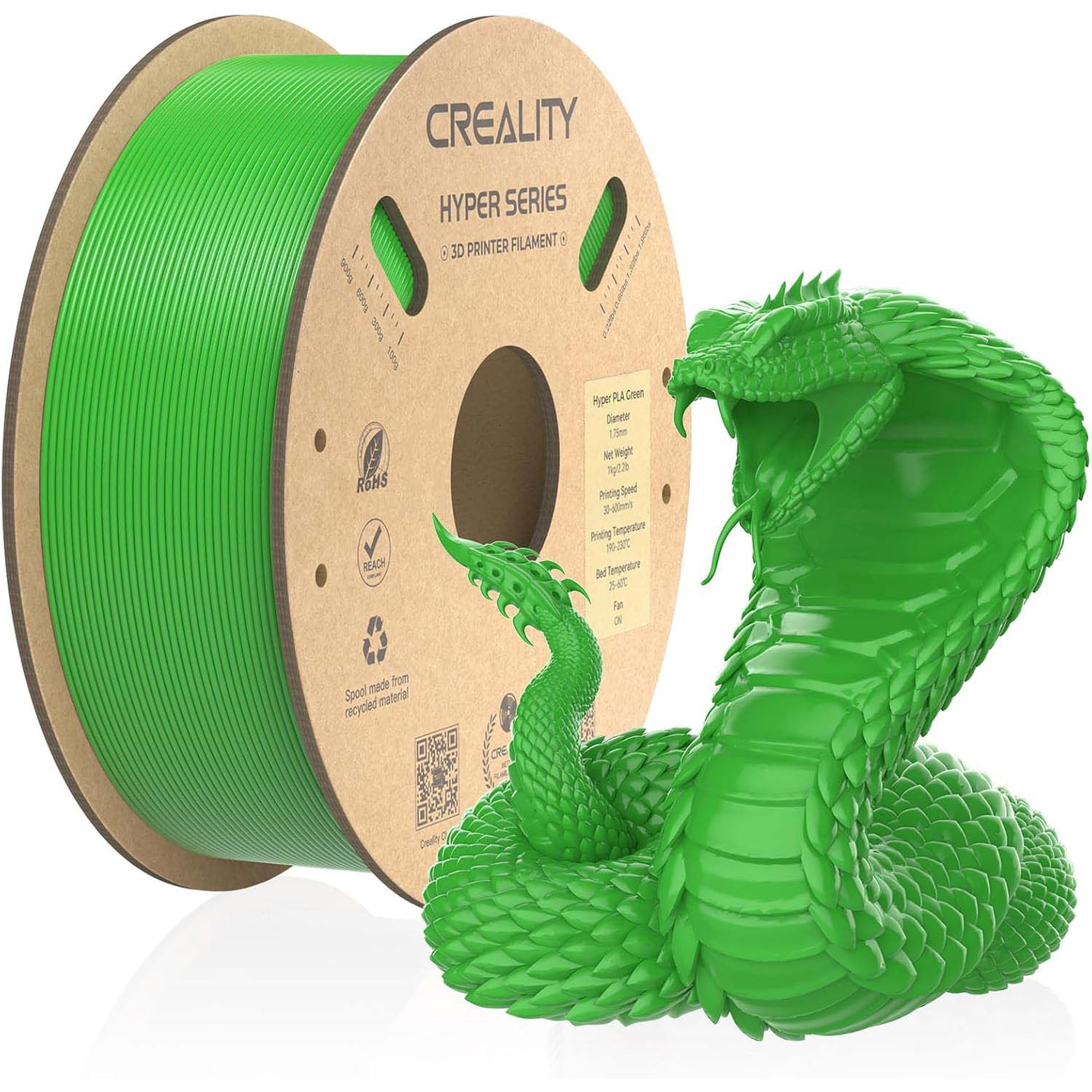 Creality Hyper PLA 3D Printer Filament 600mm/s High-Speed +/-0.03mm Accuracy For Creality K1 Max Ender-5 S1 Anycubic Prusa Bambu Green 1 Unit per pack