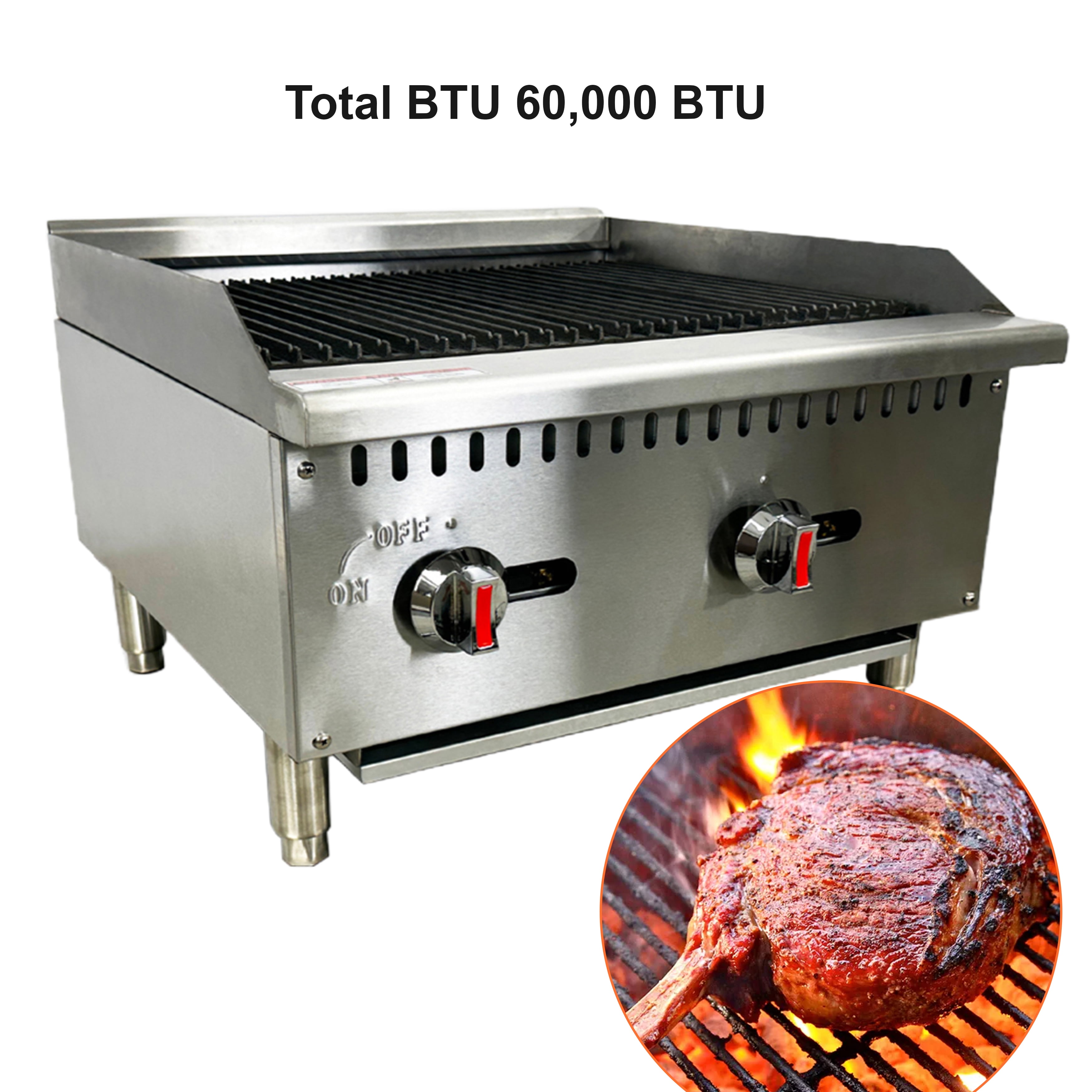 24 in. Commercial Radiant Countertop Charbroiler 60,000BTU Restaurant Gas Radiant Broiler Grill 2 Burners NSF ETL
