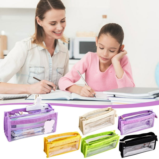 Estuche transparente de gran capacidad | Bolsillo plegable para material de papelería con cremallera y soporte para pincel de arte | Organizador multifuncional de bolsas de monedas cosméticas para