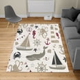thumbnail image 2 of Nautical Turkish Area Rug, Pastel Colored Composition of Lighthouse Sailboat Fish Shells Octopus, Soft Carpet for Living Room Decor with Distressed Look, 5.2' X 7.6', Dark Tan and Maroon, by Ambesonne, 2 of 4