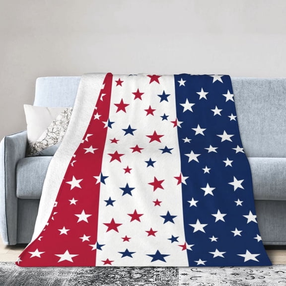 Patriotic Throw Blanket 4th of July Memorial Day Fourth of July Throw Blanket for Couch Bed Soft Fuzzy Blankets Stars and Stripes Red White Blue American Flag Veteran Blanket 50x40