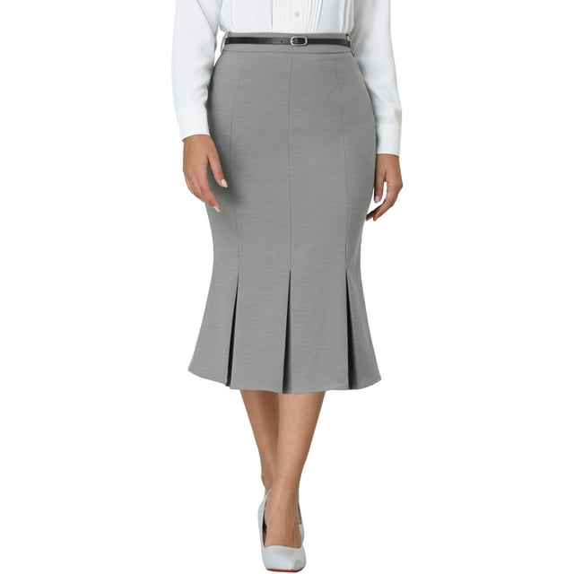 Unique Bargains Women's Below Knee Length Fishtail Work Skirt, Grey, XL