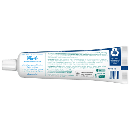 Tom's of Maine Natural Simply White Fluoride Toothpaste, Clean Mint, 4.7 oz.