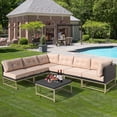thumbnail image 3 of Outdoor Sofa Chairs Set, Patio Metal Furniture Set with Brown Cushions, 7 Piece Conversation Sofas with Corner Sofas, Armless Sofa and Coffee Table, for Backyard, Poolside, Deck, Balcony, 3 of 8