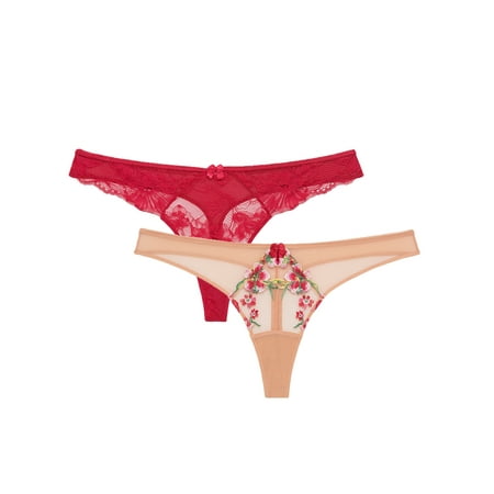 Adored by Adore Me 2-Pack Lace and Mesh Jenna Thong and Daisy Thong Underwear  Sizes S-3X