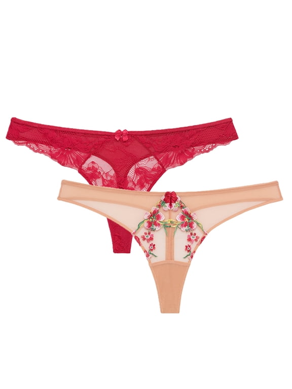 2-Pack Lace and Mesh Jenna Thong and Daisy Thong Underwear, Sizes S-3X