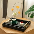 thumbnail image 3 of MODE HOME 2 Piece Woven Leather Ottoman Tray with Gold Handles, Perfect Rectangular Serving Tray for Living Room, Coffee Table Tray as Thoughtful Gift for Home Decor Enthusiasts (Black), 3 of 7