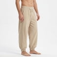 thumbnail image 4 of Havenx Men's Cotton Linen Pants Elastic Waist Drawstring Lantern Pants with Pockets Straight Leg Trousers Loose Fit Summer Beach Vacation Daily Jogger Pants,Khaki S, 4 of 5