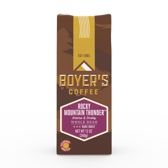 Boyer's Coffee Rocky Mountain Thunder Coffee, Whole Bean Coffee, Dark Roast, 12oz