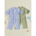 thumbnail image 3 of Cenuakty Toddler Boys Clothing Set Cotton Linen Solid Color Long Sleeve Button Down Tops with Elastic Pants 2 Pcs Outfits, 3 of 9