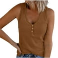 thumbnail image 2 of Tank Tops for Women Plus Size Clearance under $10 Buttons Sleeveless V-Neck Summer Casual Tank Khaki XXL, 2 of 5