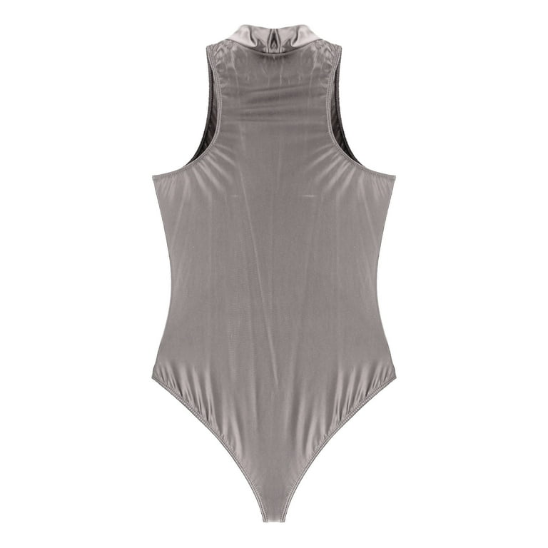 Alvivi Women Glossy Sleeveless Bodysuit Swimsuit Solid Color Leotard  Swimwear
