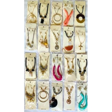 WHOLESALE LOT 20 SETS RANDOM ASSORTMENT (Pic is representative) COSTUME FASHION JEWELRY NECKLACE EARRINGS