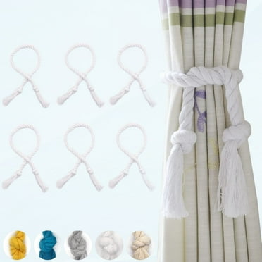 6 Pack Rope Curtain Tiebacks, Outdoor Curtains, Natural Cotton Curtain Holders, Rustic Country Boho Curtains, Curtain Ties Rope for Patio Pergola Curtains, White