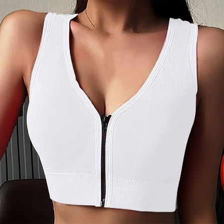 Tao Women s Zipper Front Closure Sports Bra Racerback Yoga Bras Super Soft Lightly Lined Comfort BraWhiteFree Size
