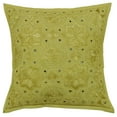 thumbnail image 2 of Stylo Culture Indian Boho Sofa Throw Pillow Covers 16 x 16 Hand Embroidered Light Olive Green Bohemian 40cm x 40cm Home Decor Cotton Mirrored Square Cushion Covers | Set Of 2, 2 of 4