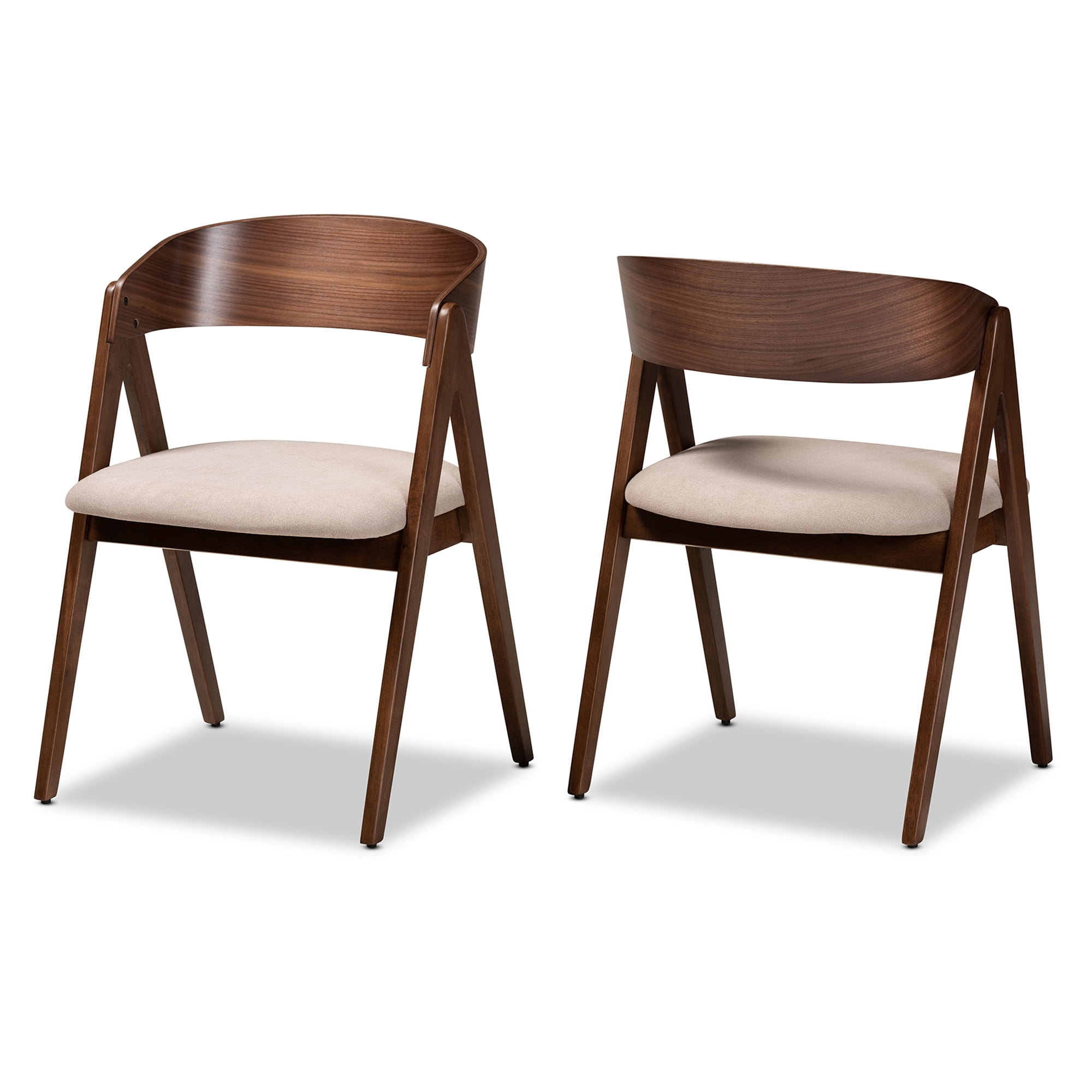 Baxton Studio Danton Dining Chair, Set of 2, Beige/Walnut Brown