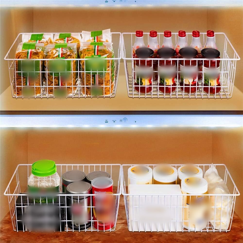 Manss 2 pcs Freezer Storage Baskets, White Wire Storage Bins Small Basket for Freezer, Pantry, Bathroom Organizing,White