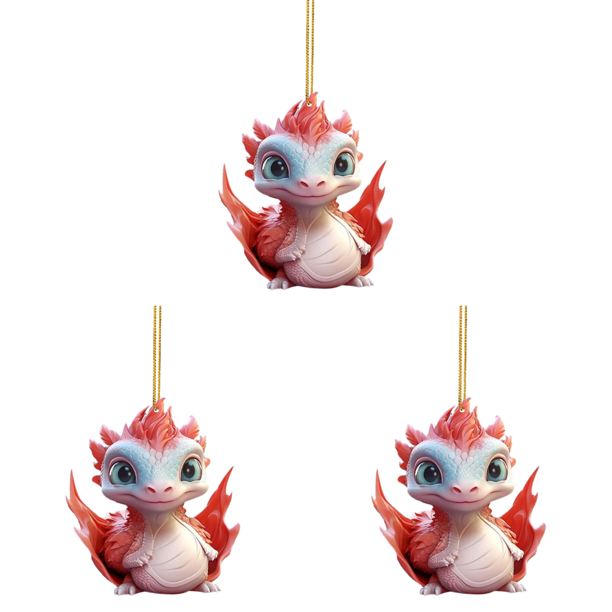3uds. Colgante de árbol de Navidad acrílico con decoración de dragón de Navidad 2D, 8 cm, regalo para el hogar (6)