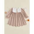 thumbnail image 5 of Toddler Baby Girls Thanksgiving Outfit Pumpkin Turkey Embroidery Smocked Dress Long Sleeve Round Neck Plaid Dress Fall Clothes, 5 of 7