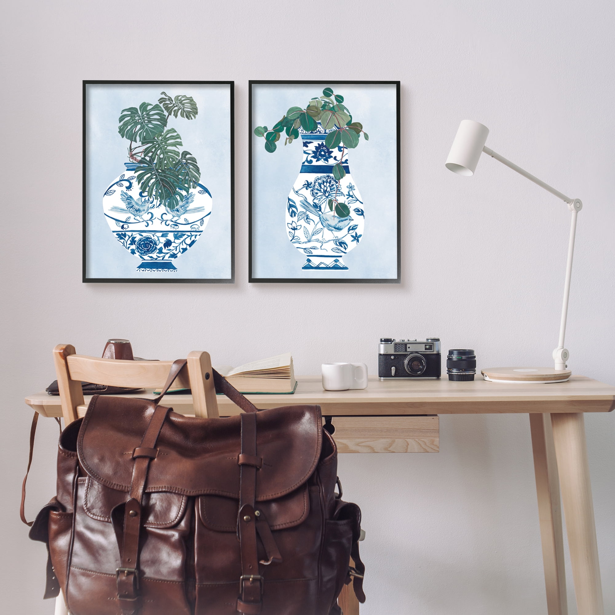 Stupell Indtries Elegant Indoor Plant Still Life Ornate Blue Vases,16 x 20,Design by Melissa Wang&nbsp;