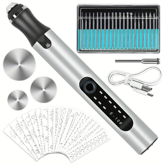 Electric Engraving Pen Kit, Engraving Tool Kit Cordless Engraver Pen USB Rechargeable DIY Etching Pen Rotary Tool For Glass Wood Metal Stone Plastic Nails And Jewelry