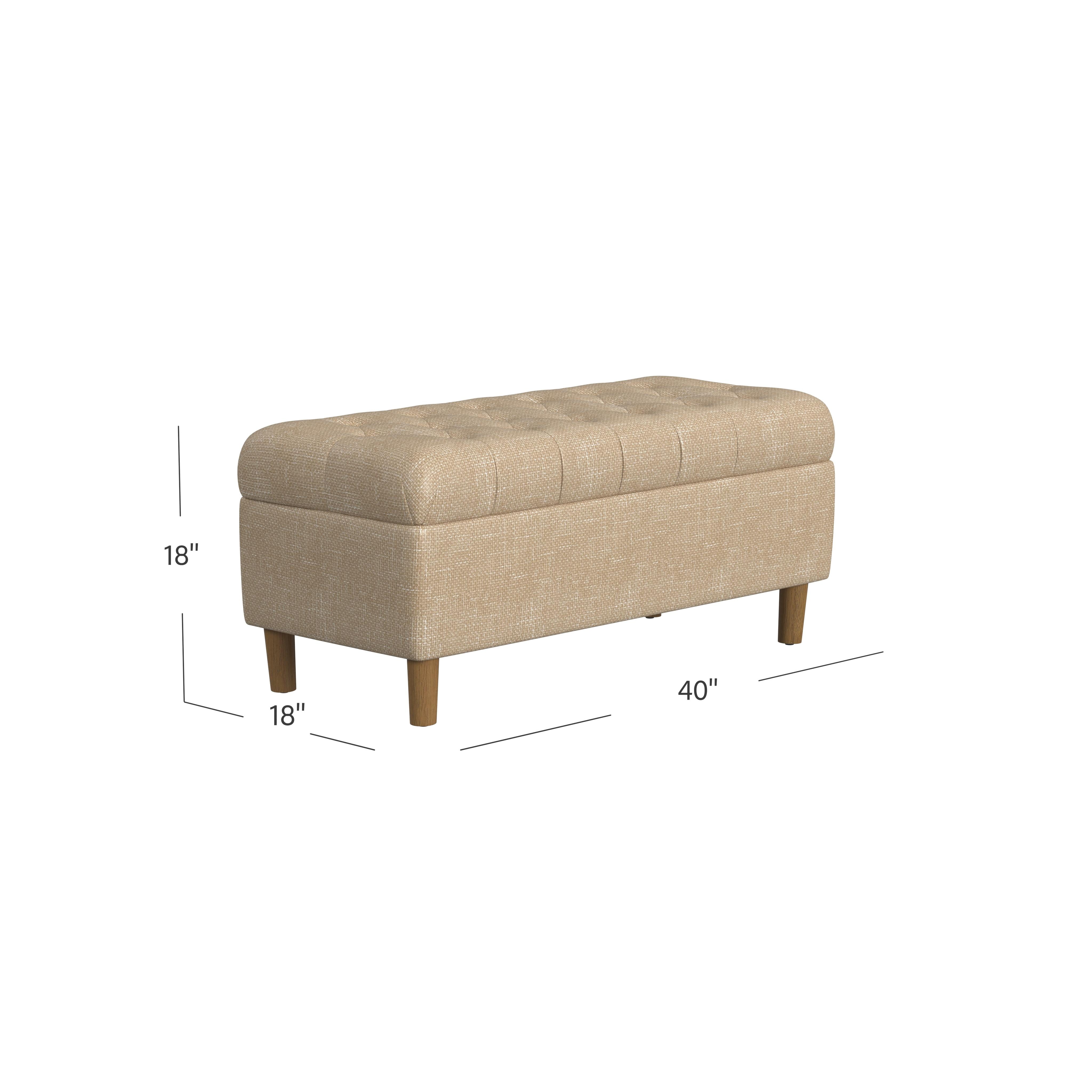 HomePop Button Tufted Storage Bench, 40"W x 18"D x 18"H, Light Tan