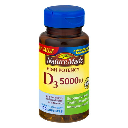 Nature Made La vitamine D3 Gélules Complément alimentaire, 5000 UI, 100 count