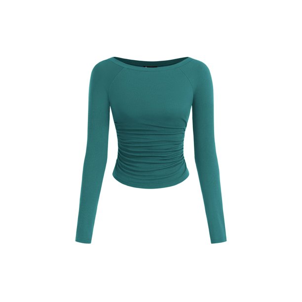 Remera PRETTYGARDEN 2025 Crop Top de Manga Larga con Frunces Talle M