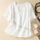 thumbnail image 2 of Vestidos Casuales Para Mujer, Blusas De Mujer De Moda Blusa de lino sintético con bordado de botones y abertura en el dobladillo, manga corta y cuello en V para mujer, 2 of 8